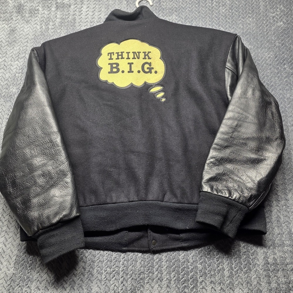 VTG‎ Birdie Leather Wool Varsity Jacket Men's XL Black USA Made Think Big Custom